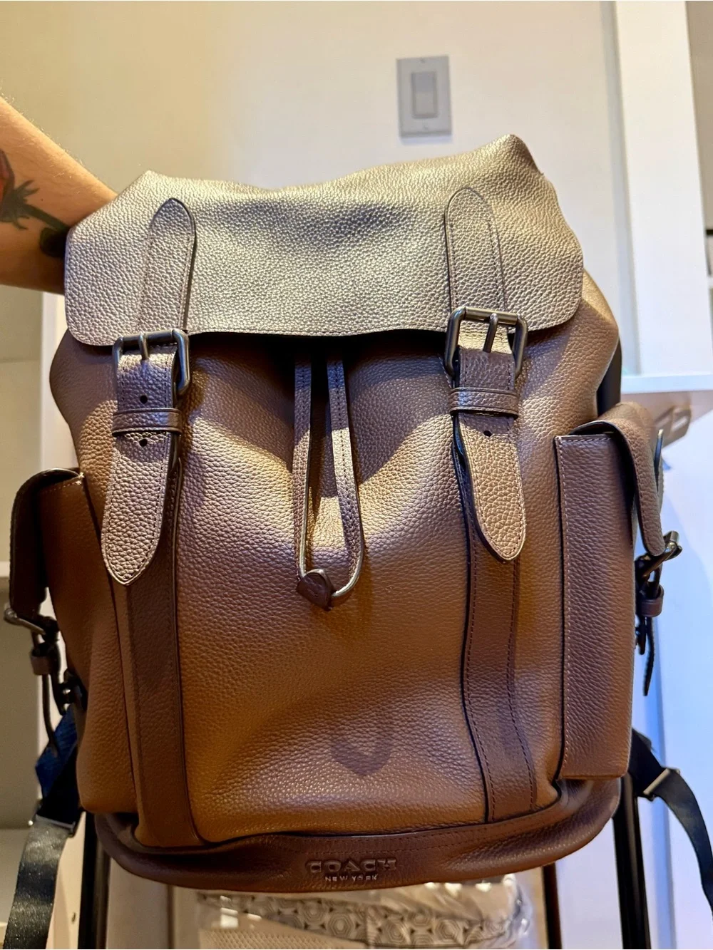 Coach Men's Two-Tone Brown Leather Backpack